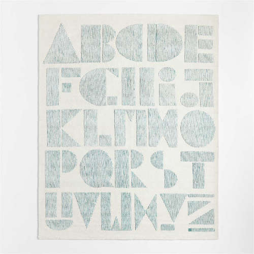 Modern Alphabet Blue Kids Wool Area Rug 6'x9'
