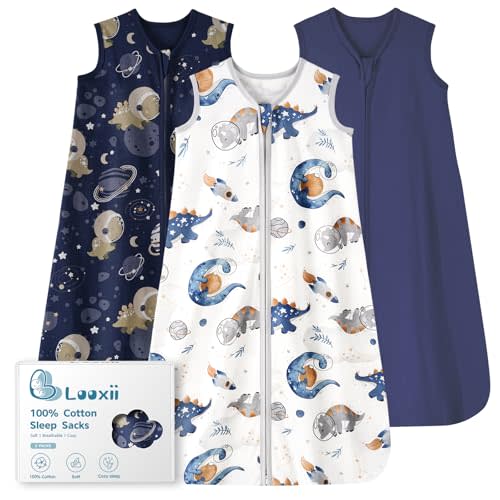Looxii Baby Sleep Sack 0.5 TOG, 100% Cotton 3 Pack Wearable Blanket Baby Sleep Bag for Newborn Infant, 2-Way Zipper Lightweight Toddler Sleeping Sack 6-12 Months