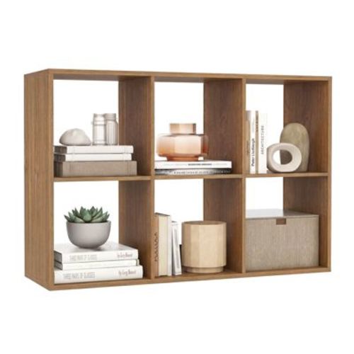 Costway 6-Cube Bookshelf, Modern Cubby Bookcase with Back Guardrail & Anti-tipping Kits Natural
