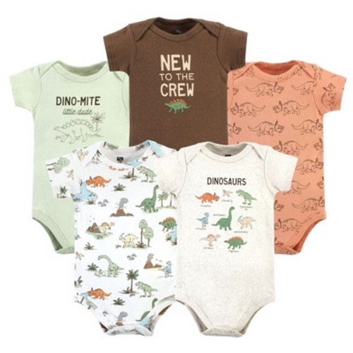 Hudson Baby Cotton Bodysuits, Dinosaur Adventures 5-Pack, 3-6 Months