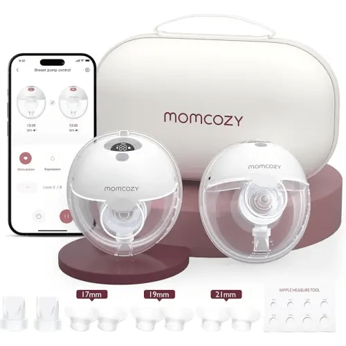 Momcozy M5 Smart APP Controlled Wearable Breast Pump, Hands-Free Wireless Electric Pump, 3 Modes 9 Suction Levels, BPA-Free, Portable Lightweight, 24mm Flange, 2-Pack Quill Gray