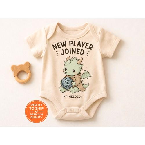 Gamer Baby Gift New Player Joined Onesie, DnD Baby Bodysuit, RPG Newborn Outfit, Cute Dragon Baby Shower Gift