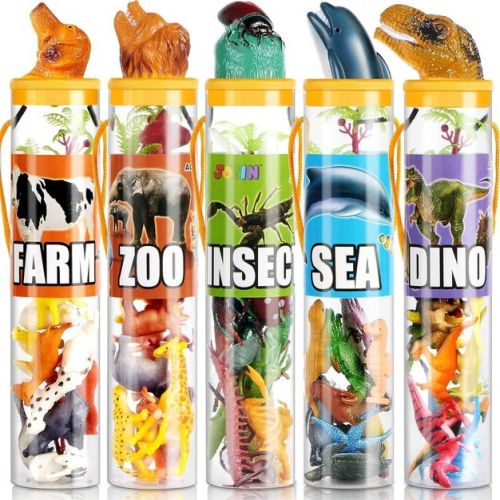 Joyfy 69Pcs Mini Animal Figurine Set - Realistic Jungle, Zoo, Ocean & Farm Animal Toys with Sensory Bin, Christmas Birthday Gift for Kids Ages 3-5