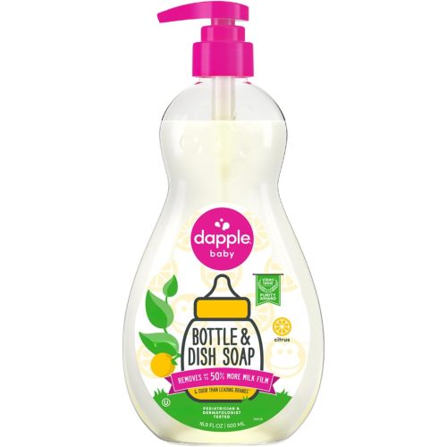 Dapple Baby Fragrance Free Bottle & Dish Soap - (3 Pack) 16.9 fl oz - Cleans Baby Bottles, Sippy Cups, Pacifiers, Breast Pumps, & More - Gently Removes Milk Film & Odors - Includes 1 Pump