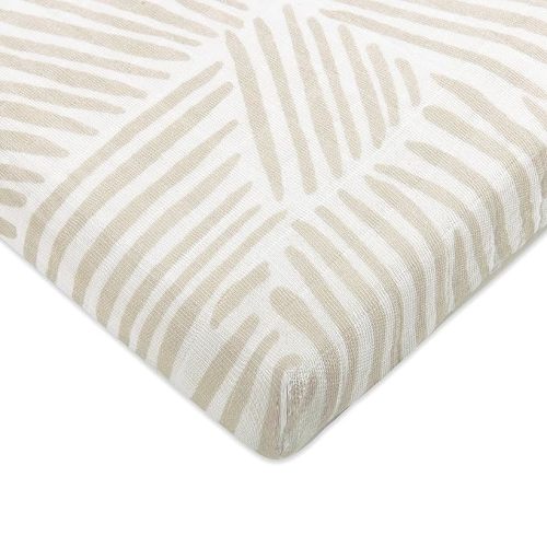 Babyletto 100% Organic Cotton All-Stages Midi Crib Sheet, GOTS-Certified, Fitted 360°, Ultra-Soft and Breathable Muslin - Oat Stripe