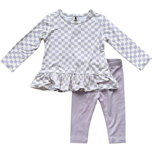 Long Sleeve Peplum Set Lavender Cloud Checkered - Babysprouts | Maisonette