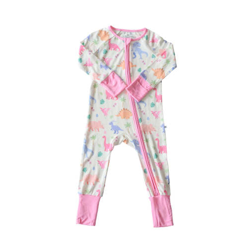 Convertible Bamboo Zip Romper in Little Fossil Pink | Caden Lane