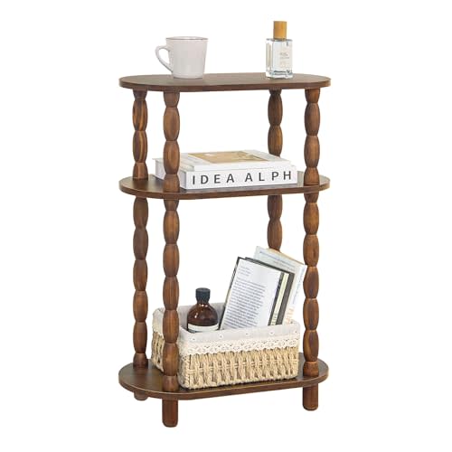 MaxSmeo Small Narrow Side Table, 3-Tier Narrow Nightstand for Small Space | Small Bedside Table with Solid Wood Legs, Skinny Side Table for Bedroom, Living Room, End Table with Storage, Rustic Brown
