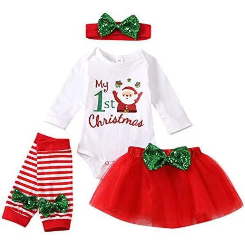 XIFAMNIY Baby Girls My 1st Halloween/Thanksgiving/Christmas Outfit Newborn 4Pcs Pumpkin Bodysuit Headband Legging Socks Set
