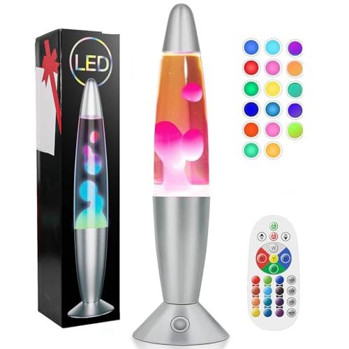 Liquid Motion Lamp with Remote 17 Colors Changing, 13.5 Inch Magma Motion Lamp for Home Decor, Bedroom, Office (Silver)