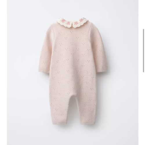 KNIT JUMPSUIT WITH CROCHET COLLAR AND EMBROIDERED FLOWERS - Beige-pink | ZARA United States