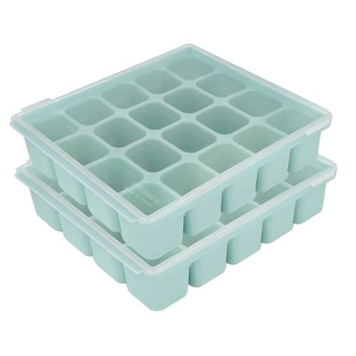 PETINUBE Baby Food Storage Silicone Cubes with Clip-On Lid Freezer Tray Baby Food Soups Purees Ice Safe Design Made in Korea (20cubes 0.8oz, Ocean Blue Set of 2)
