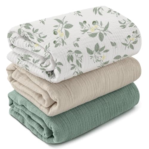 GLLQUEN BABY Muslin Swaddle Blankets for Newborns, Large 40''x38'', 3-Pack | 100% cotton, ultra soft and breathable, gentle on sensitive newborn skin, Multi-use as swaddle wrap, receiving blankets