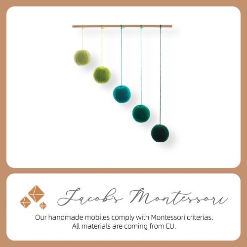 Green Gobbi mobile, Montessori mobile, Montessori toy, Baby toy, Crib toy, Hanging toy, Essential baby mobile, baby mobile, girl, boy