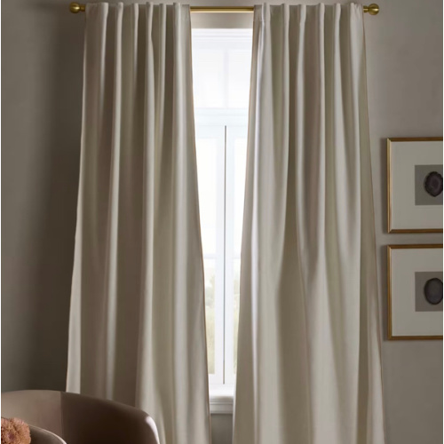 Piped Edge Cotton True Blackout Curtain in Ivory/Oatmeal Piping