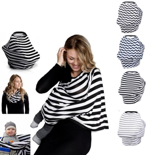 Wish | Brand New Mummy Baby Car Seat Canopy Baby Car Seat Cover Nursing Cover Breastfeeding Scarf Striped Towel