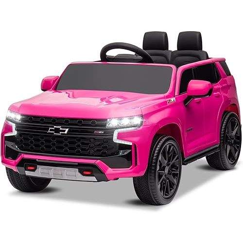 Winado 12V Ride on Car w/Remote Control, Licensed Chevrolet Tahoe Battery Powered Electric Vehicle for Kids, Off-Road Truck for Toddlers w/Bluetooth, Spring Suspension, Smooth Start, 3 Speeds (Pink)