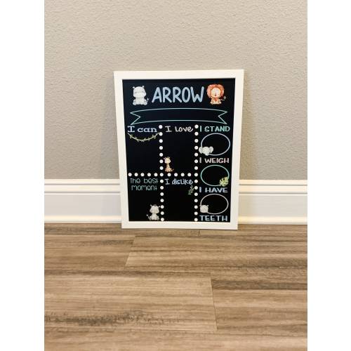 Baby Safari Milestone Chalkboard, Printed baby stat board, Baby milestone board, Monthly milestone board, Personalized baby board