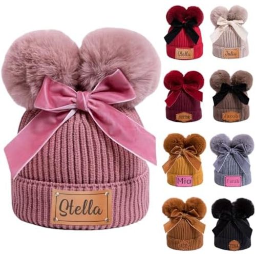 lanleay Custom Toddler Baby Beanies Personalized Baby Knit Hat with Name Infant Beanies Winter Hats for Newborn Kids Adults