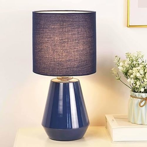 Lampwell Vane Small Table Lamp for Living Room as Bedside Table Lamp for Bedroom,Modern Ceramic Table Lamp,Kids Table Lamp,Night Table Lamp,Φ7.09×H13.39IN,Bulb Excluded,Navy Blue Table Lamp