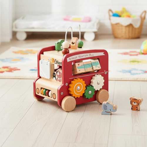 Personalized Name Wooden Bus Toy, Montessori Activity Red Bus for Toddlers,Educational Baby Gift, 1st Birthday Gift for Boy Girl Grandchild