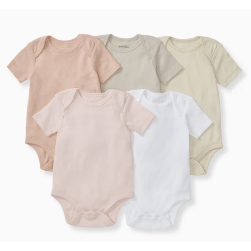 Solid Organic Cotton Short Sleeve Baby Bodysuits 5 Pack - Pink Sand