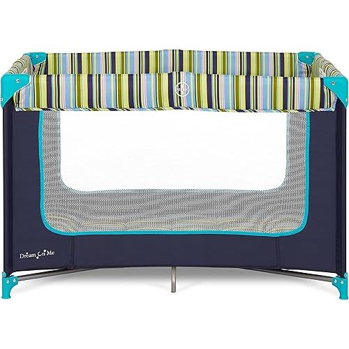 Dream On Me Zodiak Baby Playard, Breathable Mesh Sides, Soft Comfortable Mattress, Quick & Easy to Fold with Travel Carry Bag, Compact Space Saving Design - Navy