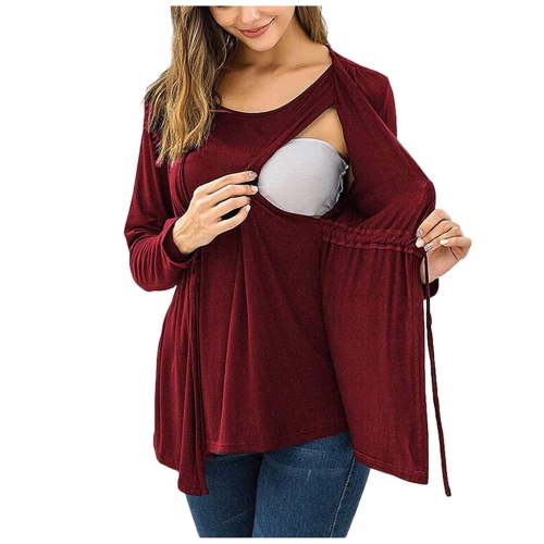 UMfun Women's Maternity Tops, Long Sleeve Double Layer Nursing Tops T-shirts, Breastfeeding Clothes