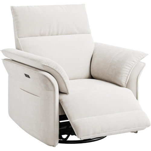 Ebern Designs Power Recliner 270° Swivel Glider with USB, Chenille, Warm White | Wayfair
