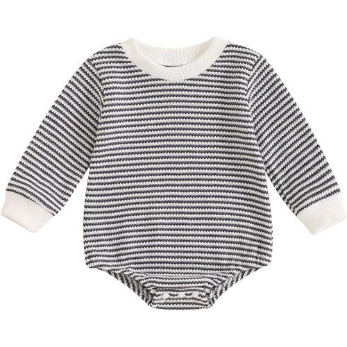 VISGOGO Unisex Baby Striped Romper Waffle Long Sleeve Bubble Oversized