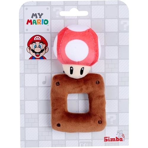 Simba Toys My Mario Baby Plush Rattle 6-Inch Mushroom Grab Toy for Infants