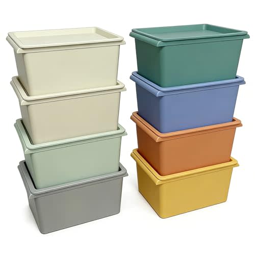Taiuloo 8-Pack Stackable Storage Bins with Lids, 5 Quart Plastic Toy, Art & Craft Organizer Box - Colorful Storage Containers for Playroom, Classroom, Office Supplies Organization
