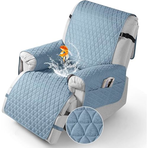 TAOCOCO 100% Waterproof Recliner Cover - Recliner Cover with Non-Slip Granule, Recliner Chair Covers with Elastic Band, Recliner Chair Covers for Reclining Chair(Light Blue,Large-28'')