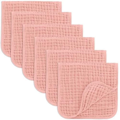 Comfy Cubs Muslin Burp Cloths 20x10" 6 Pack, Baby Burp Cloths - Bold Blush | Large, 6-Layer, Ultra Absorbent 100% Cotton Burp Cloths for Baby Drool and Messes - Soft, Safe & Gentle for Boys & Girls