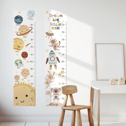 Space Growth Chart Wall Decals – Galaxy Nursery Decor with Rockets, Stars & Astronaut Animals, Reusable and Safe Stickers for Kids Room