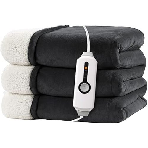 Electric Heated Blanket 72"x84" Full Size - Dual-Sided with Microplush & Sherpa Fabric, 4 Heat Settings & 10 Hours Auto Off, Machine Washable - Iron Gray