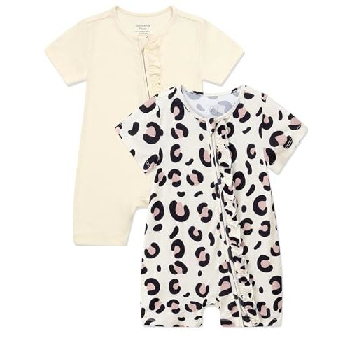 JunNeng 2Pcs Baby Girl Viscose from Bamboo Sleeper, 2 Way Zipper Romper, Short Sleeve One Piece 0-18 Months
