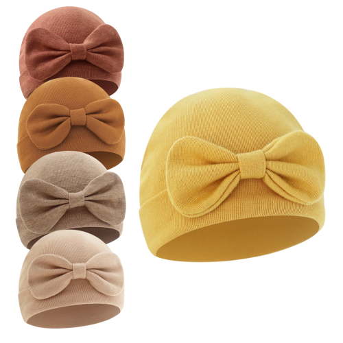 Dalrosia 5PCS Newborn Baby Girl Hats with Bow Cotton Toddler Infant Beanie Cap Newborn Hospital Hats for Baby Girl Kid 0-6 Months