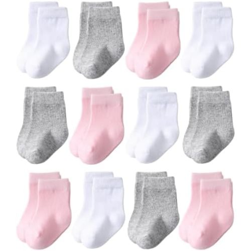 Baby Crew Socks 12-Pack Cotton Newborn Baby Boys Girls Socks 0-3T