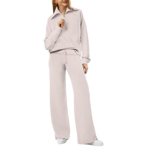 XIEERDUO Lounge Sets For Women 2025 Half Zip Sweatshirt And Wide Leg Sweatpant 2 Piece Outfits Sweatsuit Tracksuit