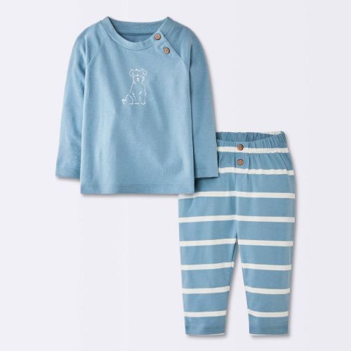 Baby Boys' 2pc Dog Graphic Raglan Long Sleeve T-Shirt and Striped Pants Set - Cloud Island™ Blue 18M