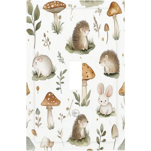 Decorative Light Switch Cover Plate Cute Rabbit Hedgehog Mushroom 1 Gang Single Toggle Wall Plate Electrical Outlet Covers Decorate Switch Plate Cover for Bedroom Home Decor