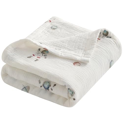 NTBAY Muslin Toddler Blanket, 4-Layer, 30x40 Soft and Breathable Receiving Blanket for Newborns and Infants, Crib Stroller Travel Use, Astronaut's Journey