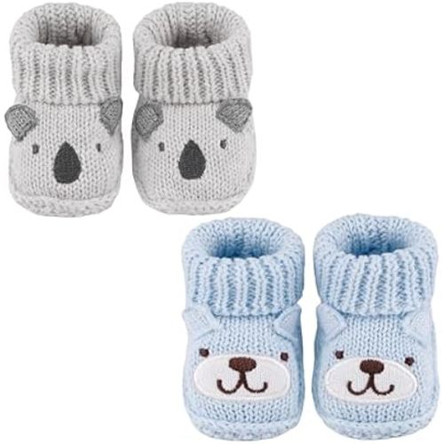 2 Pairs Newborn Knit Booties Soft Baby Sock Shoes, 0-3 Months