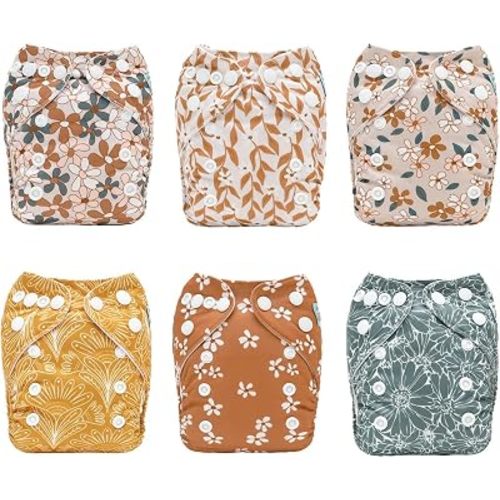 ALVA Newborn/Preemie Girl Cloth Diapers for 5-12lbs, 6pcs with 12 Inserts