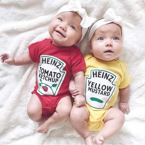 Twins Matching Halloween Costume, Licensed Heinz Newborn Twins Baby Gift, Matching Twins Outfits Boy Girl, Ketchup Mustard Hotdog