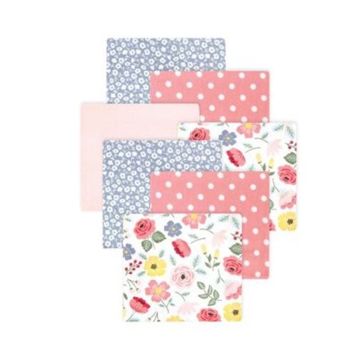Little Treasure Hudson Baby Girls Cotton Poly Flannel Receiving Blankets Multipack, Pink Modern Botanical, 30x30 inches
