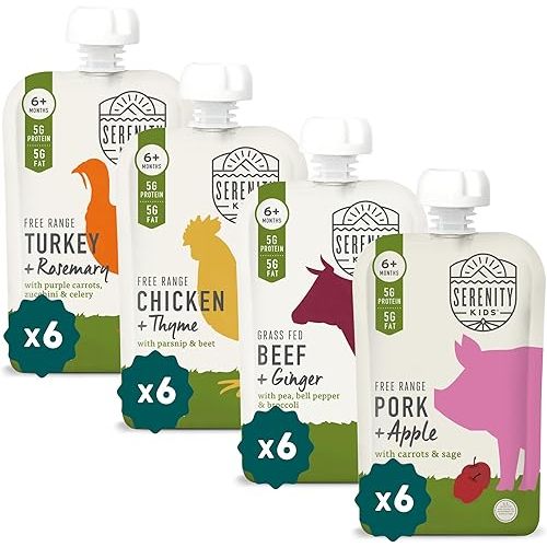 Serenity Kids Baby Food Pouches, Meat Puree, Toddler Snack, 3.5 Oz, 24 Pack