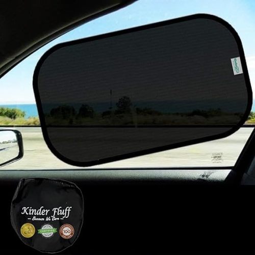 Car Window Shades - Certified 99.79% UVA & 99.95% UVB Sun Protection. Award Winning car Sun Shade for Side Windows. 4 Pack Semi Transparent 20" x 12" - Window Shade for car Baby by Kinder Fluff