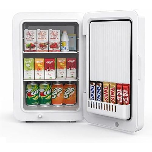 Kikihouse 22L/30Cans Mini Fridge for Bedroom, 12v DC Portable Cooler & Warmer, Mini Refrigerator with Glass Front, for Car Office Desk & Dorm Room Food Beverage Skincare Makeup